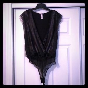 Victoria’s Secret bodysuit Black satin w lace trim